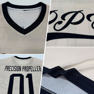 Jersey de Hockey Personalizado para Hombre, Cuello en V, Franjas Negras sobre Crema, Manga Larga, Transpirable, Poliéster, Top Deportivo para Adultos, Impresión de Logotipo de Equipos - Product Image 2
