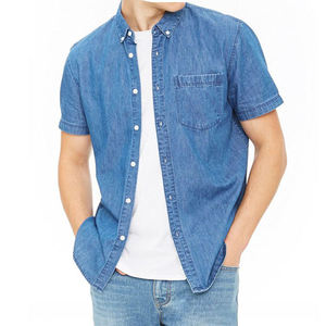Chemise en jean à manches courtes d'été en coton décontractée à boutons pour le voyage et le travail, haut de gamme, mode outdoor, vente en gros, fabricant - Product Image 4