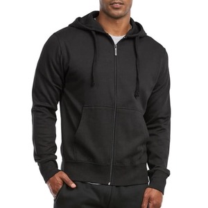 <b>Men's</b> Full Zip Hoodie 100% Cotton French Terry Solid Black Casual Regular Fit Autumn Hooded Sweatshirt For <b>Men</b> - Product Image 4