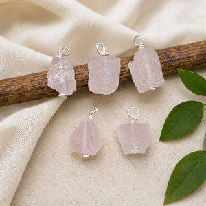 Rose Quartz Raw Stone Charm 8-10 mm Handmade Wire <b>Wrapped</b> Pendant Jewelry Making Supply Pink Crystal Healing Stone - Product Image 1