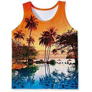 PRIMEFIELD ENTERPRISES Men's Tropical Palm <b>Tree</b> Print <b>Tie</b>-Dyed Eco-Friendly Sleeveless Tank Top O-Neck Casual Knitted Polyester - Product Image 6