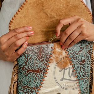 Handcrafted Vintage Genuine Leather <b>Bag</b> for Women Custom Colorful Bohemian Geometric Pattern for Spring Winter Autumn Seasons - Product Image 5