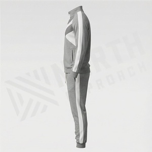 Men's Gray Color Blocking Tracksuit Full <b>Zip</b> <b>Hooded</b> Sweatshirt With Side Pockets Casual Sportswear Autumn Wear - Product Image 3