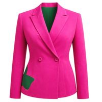AKA Blazer Ivy Croisé Rose pour Femme, Veste Cintrée avec Détail de Poche Vert, pour Tenue Formelle, Bureau, Sororité, Vêtements Grecs, Coupe Élégante