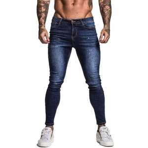 Pantalones Vaqueros Ajustados de Mezclilla Súper Elásticos de Nuevo Estilo con Diseño de Pintura en Aerosol para Hombre - Product Image 1