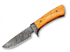 Outil utilitaire compact en acier damas avec manche en bois d'olivier et garde en damas - Product Image 5
