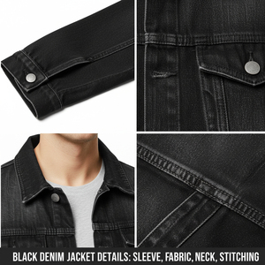 Veste en jean noire personnalisée avec logo pour homme, style classique vintage délavé, coupe ajustée, vente en gros - Product Image 6