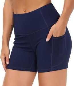 Shorts Deportivos de Cintura Alta para Mujer, Color Sólido, con Bolsillos, Transpirables, de Secado Rápido, Tejido de Punto, Spandex, Poliéster, Corte Regular - Product Image 6