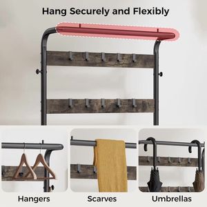 Porte-manteau en bois massif avec banc à chaussures et rangement 4-en-1 pour entrée - Product Image 4