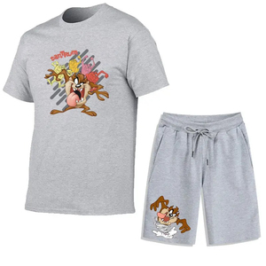 Ensemble court d'été imprimé tendance pour homme, 2 pièces, t-shirt et short en coton - Product Image 1
