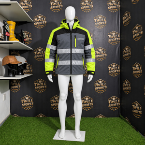 TwillSports Men's High Visibility Reflective Safety <b>Jacket</b> <b>Waterproof</b> Windproof Workwear <b>Hi</b> <b>Vis</b> Coat Custom Printed - Product Image 4