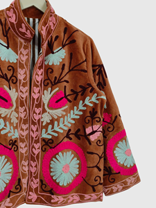 Hand Embroidered Floral Mandarin Collar Jacket Full Sleeve Cotton Women'<b>s</b> Plus Size Spring Wear Prairie Chic Style - Product Image 5