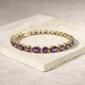 Pulsera de Amatista Natural en Plata de Ley 925 Chapada en Oro, Elegante Gema Púrpura, Joyería de Lujo, Piedra de Nacimiento de Febrero - Product Image 3