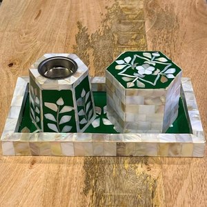 PearlNova Luxe <b>Mother</b> of Pearl Inlay Bakhoor Burner Set Elegant Shell Mosaic Incense Holder for Modern Arabian Home Decor - Product Image 5