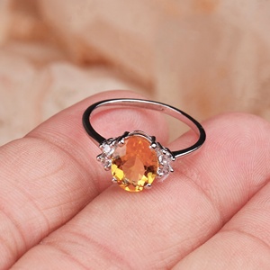 Wholesale 925 Solid Sterling Silver Natural Oval Citrine <b>Cubic</b> <b>Zirconia</b> Side Cluster <b>Ring</b> Fine Jewelry Memoria Jewels - Product Image 6