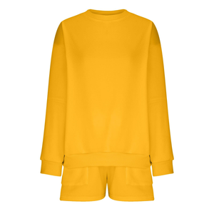 Sudadera y Pantalones Cortos con Logotipo Personalizado para Mujer, 100% Algodón, Calidad Premium, Conjunto de Sudadera y Pantalones Cortos para Mujer, Ropa de Invierno a Bajo Precio, OEM - Product Image 4