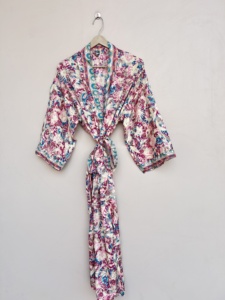Colorful Floral Printed Silk Kimono <b>Robe</b> Beach Wear Silk Cover Up - Product Image 4