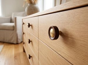 Round <b>Walnut</b> Wood Cabinet Knob With Brass Insert Minimalist Design For <b>Drawer</b> Door Handle Home Office Use Durable - Product Image 4