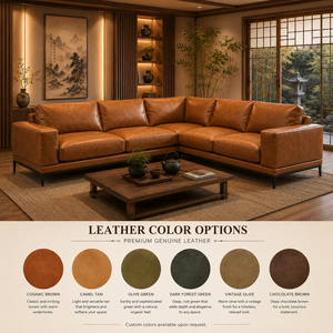Luxury Genuine Leather Sectional <b>Sofa</b> Modern L-Shaped Couch with Solid Wood Frame for Living Room Apartment Penthouse Hotel - Product Image 3