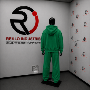 Ensemble de survêtement vert pour homme, sweat à capuche zippé uni et pantalon de jogging, personnalisable, vente en gros, streetwear décontracté, vêtements de sport en molleton, deux pièces - Product Image 4