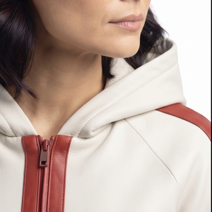Sudadera con capucha de cuero para mujer, estilo urbano, con bolsillo frontal, manga larga - Product Image 4