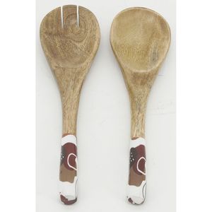 Ensemble de saladiers en émail au design nouveau, bois naturel avec poignée imprimée en émail, couverts pour servir la salade à bas prix de gros - Product Image 4