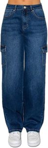Jean cargo taille haute pour homme, grande taille, coupe ample, décontracté, en denim, avec poches plaquées, fermeture boutonnée, couleur unie, tissu tissé - Product Image 3