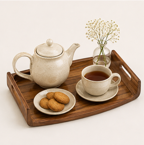 Premium Handcrafted Acacia Wooden Serving <b>Tray</b> With Handles Large Rectangular Eco-Friendly Wood <b>Tray</b> For Coffee Table <b>Breakfast</b> - Product Image 2