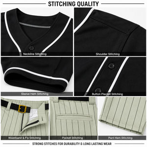 Unisex Baseball Uniform Black Jersey White Pinstripe Pants Breathable Moisture Wicking Polyester Short Sleeve - Product Image 6