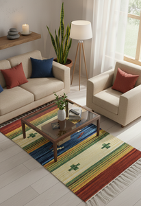 Alfombra de Algodón Tejida a Mano, Diseño Floral Moderno, Lavable a Máquina, Ecológica, Multicolor, para Picnic, Hogar y Viajes - Product Image 2