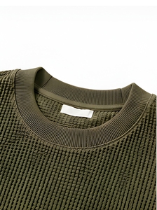 T-shirt en coton épais surdimensionné à texture gaufrée vintage, épaules tombantes, vente en gros, OEM - Product Image 3