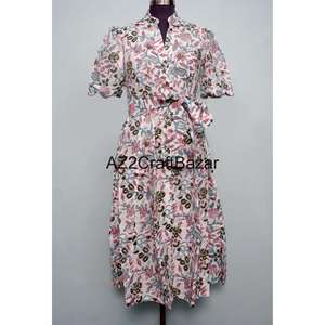 Vestido Midi Boho con Estampado de Leopardo 100% Algodón para Mujer, Ecológico, Lavable, Transpirable, Cuello en V, Largo - Product Image 3