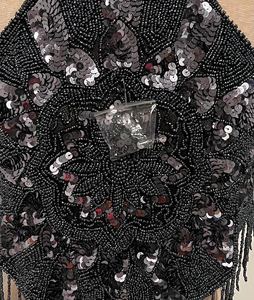COTTON COUTURE <b>Women's</b> <b>Black</b> Beaded Halter <b>Top</b> Sequined Fringe <b>Crop</b> Camisole Sleeveless Scoop Neck Satin Clubwear - Product Image 6