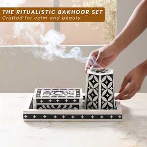 Juego de quemador de incienso LuxePearl – Soporte de incienso hecho a mano con incrustaciones de hueso y mosaico blanco y negro para interiores modernos de lujo - Product Image 5