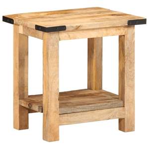Mesa Auxiliar Pequeña de Madera de Mango Sólida, Mesa de Noche de Madera Natural - Product Image 1