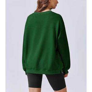 Oversized Women's Half <b>Zipper</b> 100% Cotton Fleece Drop Shoulder Pullover Sweatshirt Eco-Friendly Front Logo High Quality OEM - Product Image 2