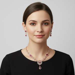 Conjunto de Collar y Aretes con Circonita Cúbica y Diamantes Americanos Chapados en Oro - Joyería Romántica de Moda - Product Image 1