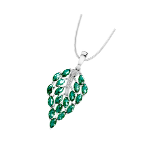 Collar con colgante de hoja de Esmeralda Marquesa de plata de ley de oro blanco, colgantes y dijes finos inspirados en la naturaleza para aniversarios - Product Image 3