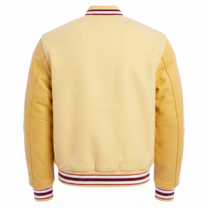 Blouson universitaire personnalisé jaune clair, style Letterman, Bomber de baseball, pour femme, streetwear vintage, avec patch brodé et empiècements en maille sur le devant, tendance - Product Image 2