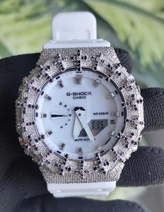 Reloj Blanco con Incrustaciones de Moissanita, Joyería Hip Hop, Reloj de Pulsera de Lujo con Diamantes Negros - Product Image 4