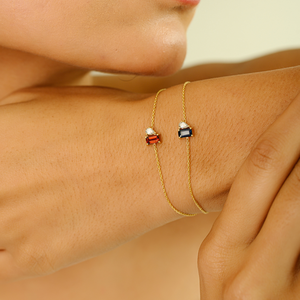 Best Selling Products Handmade <b>Solid</b> K14 Yellow <b>Gold</b> Blue Sapphire & Diamond Toi et Moi Dainty Bracelet Birthday Gift For Her - Product Image 6