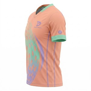 Dravelle Industry Premium Dry Fit Tee Highly Specific <b>Peach</b>-Mint-Lavender Swirl Graphic V Neck High-End Women's Pickleball Shirt - Product Image 4
