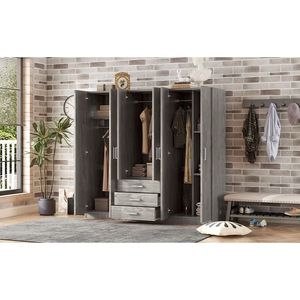 Armadio in Legno Grigio a 6 Ante con Grandi Cassetti per la Camera da Letto - Product Image 3