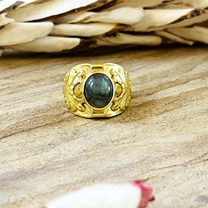 Unique Design <b>Boho</b> Floral Gemstone <b>Ring</b> Vintage Brass <b>Rings</b> Women 18k Gold Plated Floral Labradorite <b>Ring</b> for Wholesale/OEM/ODM - Product Image 2