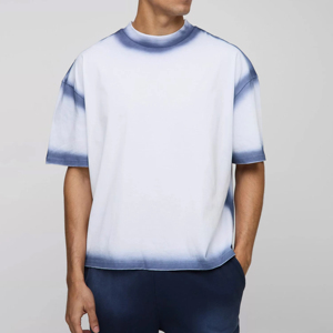 Camiseta de algodón grueso para hombre, corte cropped holgado, hombros caídos, diseño desgastado, logotipo personalizado, tejido. - Product Image 1