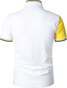 Men's <b>White</b> Yellow Color Block Jersey Fabric Casual <b>Polo</b> Shirt Short Sleeve Turn-down Collar Slim Fit Cotton Summer Top - Product Image 2