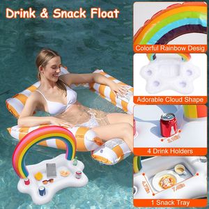 Set di 3 Galleggianti Gonfiabili per Piscina per Adulti: 1 Galleggiante per Bevande e Snack e 2 Amache Galleggianti con Cuscini ad Alta Galleggiabilità e Rete Rinfrescante - Product Image 4