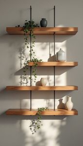 Wooden Wall Mounted Double Tier Modern Floating Storage Shelves Handmade Home Decor for Living Room - Product Image 4