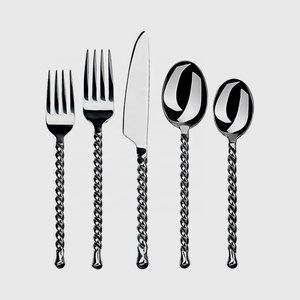 Juego de cubiertos de acero inoxidable, mango martillado, chapado en negro, único, de alta calidad - Product Image 3