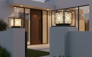 Lámpara de Poste LED Geométrica Moderna de 12 Pulgadas, Lámpara de Pilar de Acero Negro Impermeable para Villa, Iluminación Exterior Cálida de 220V - Product Image 3
